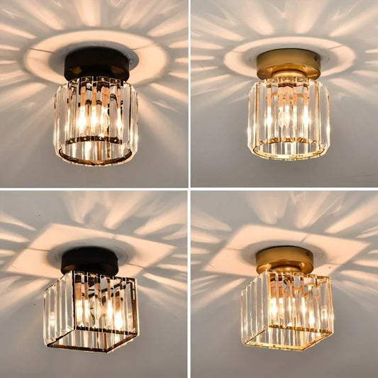 Modern Crystal Ceiling Light with Gold and Black Accents - Stylish Lighting for Your Home