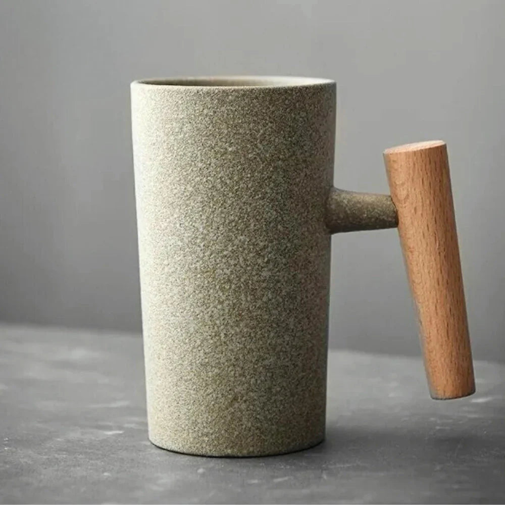 Nordic Design Mug - Minimalist Ceramic Mug With Wooden Handle