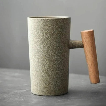 Nordic Design Mug - Minimalist Ceramic Mug With Wooden Handle