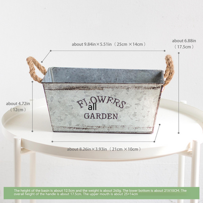 Decorative Metal Flower and Garden Container with Hemp Rope Handles