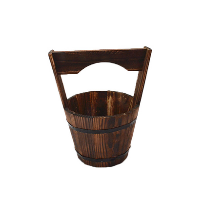 Wood Bucket Planter in Barrel Design for Garden and Patio - Decorative Wooden Flower Pots