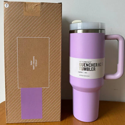 Insulated Stainless Steel Travel Mug - 40 Oz Large Mug With Handle Leakproof Lid And Straw