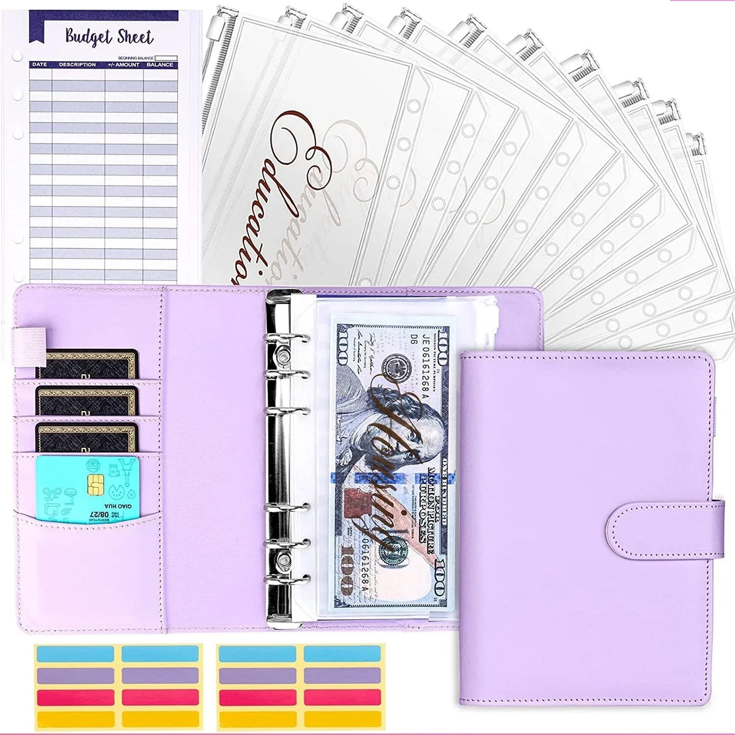 Budget Folder with Cash Envelope System and Credit Card Slots
