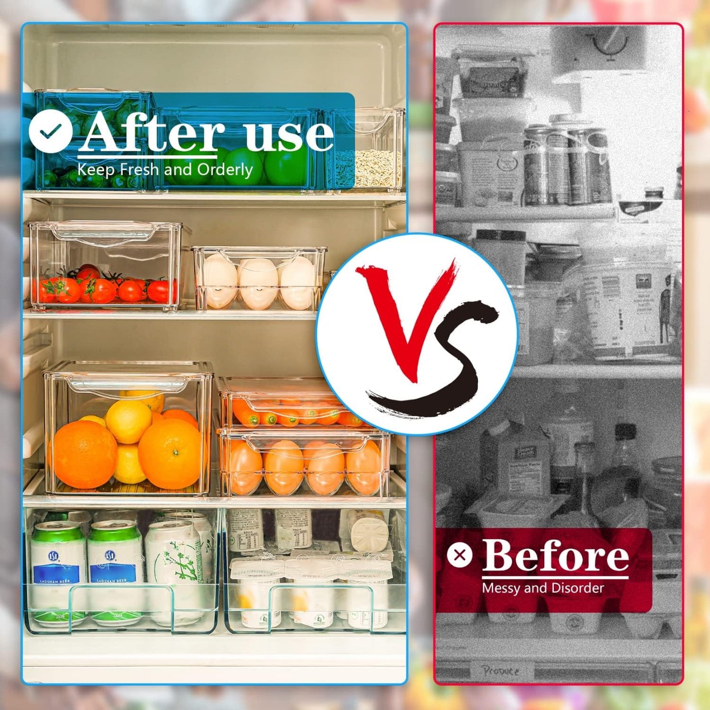Stackable Refrigerator Organizer Set with 10 Storage Boxes