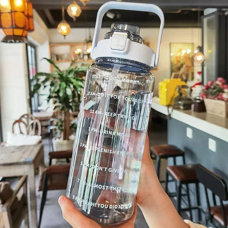 2l Portable Sports Water Bottle With Straw And Time Markings