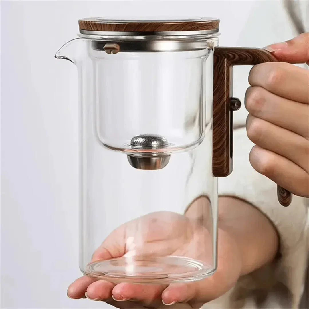 Elegant Glass Teapot with Wooden Handle - Transparent Teapot for Tea Enjoyment