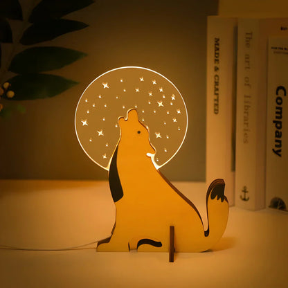 Wooden Animal Figurine Table Lamp