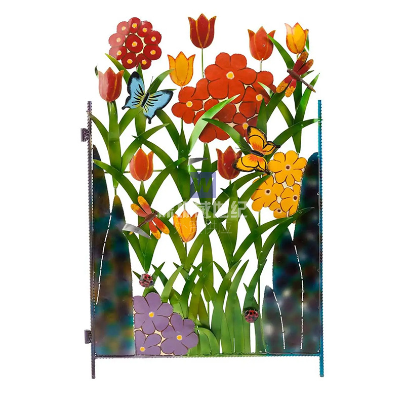 Colourful Garden Fence Decoration with Flowers and Butterflies - Metal Fence for Garden and Patio