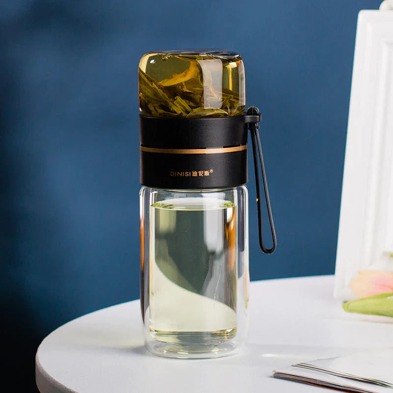 Double - Walled Glass Bottle with Tea Strainer and Infuser