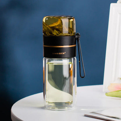 Double - Walled Glass Bottle with Tea Strainer and Infuser