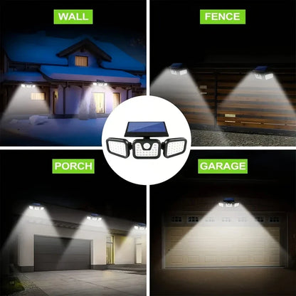 Solar Led Floodlight With Motion Detector - 3 - Spot Outdoor Lighting For Garden  Yard And Garage