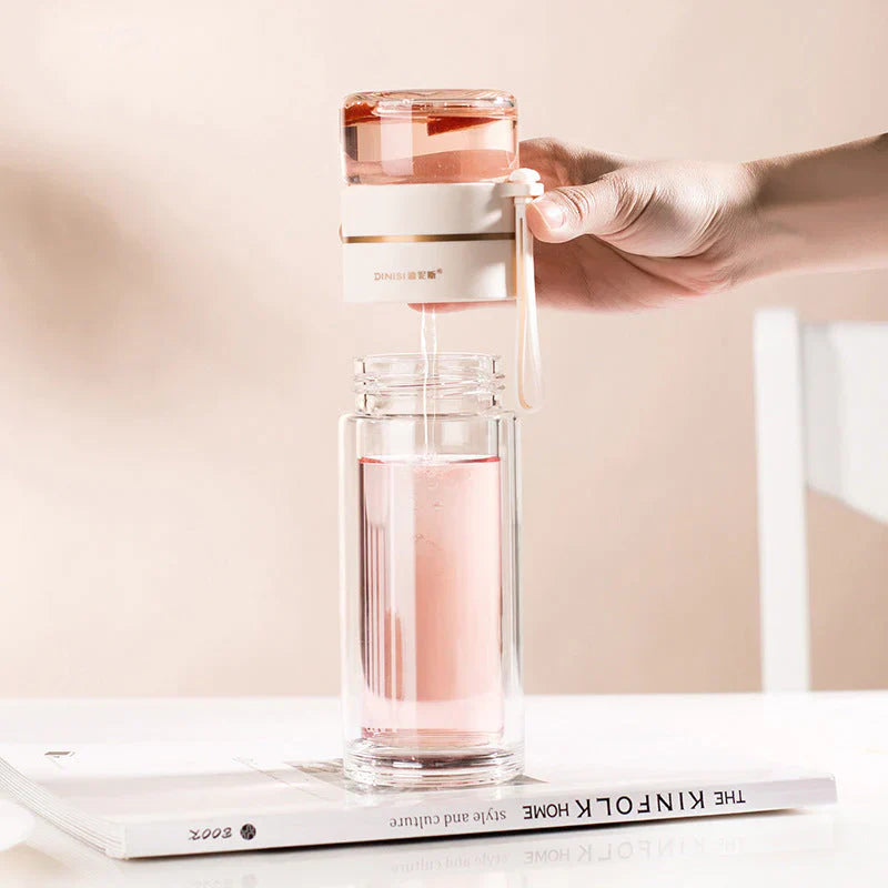 Double - Walled Glass Bottle with Tea Strainer and Infuser
