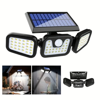 Solar Led Floodlight With Motion Detector - 3 - Spot Outdoor Lighting For Garden  Yard And Garage