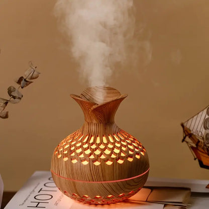 Aromatherapy Humidifier with Led Diffuser in Wood Look & Night Light