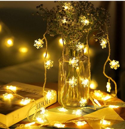 Led Snowflake Fairy Lights For Indoors And Outdoors - Decorative Lighting With Warm White Or Coloured Light