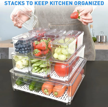 Stackable Refrigerator Organizer Set with 10 Storage Boxes