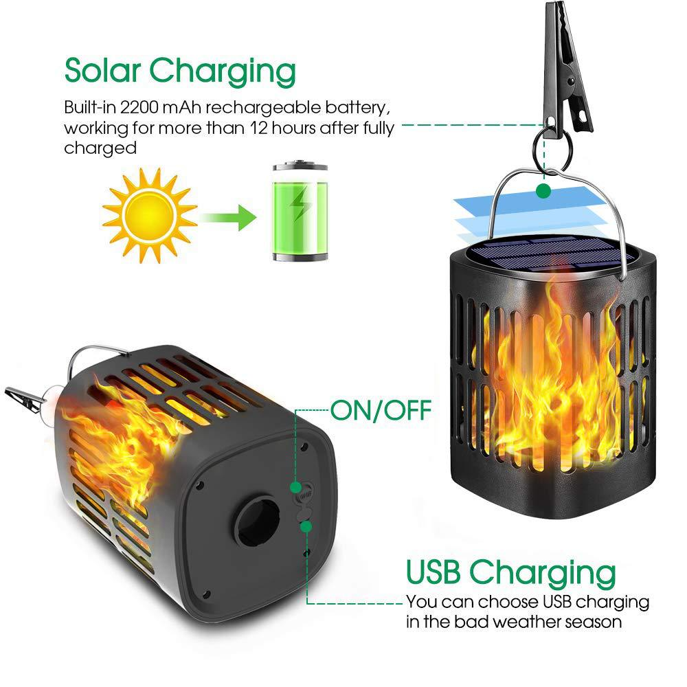 Solar Led Flame Lantern - Decorative Outdoor Lighting For Garden And Patio With Hanging Option