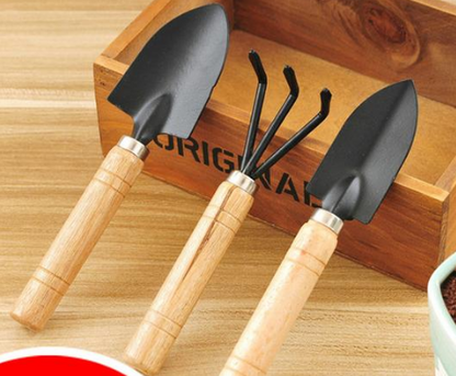 3 - Piece Garden Tool Set with Wooden Handles - Handy Shovel , Rake and Hoe for Garden Maintenance