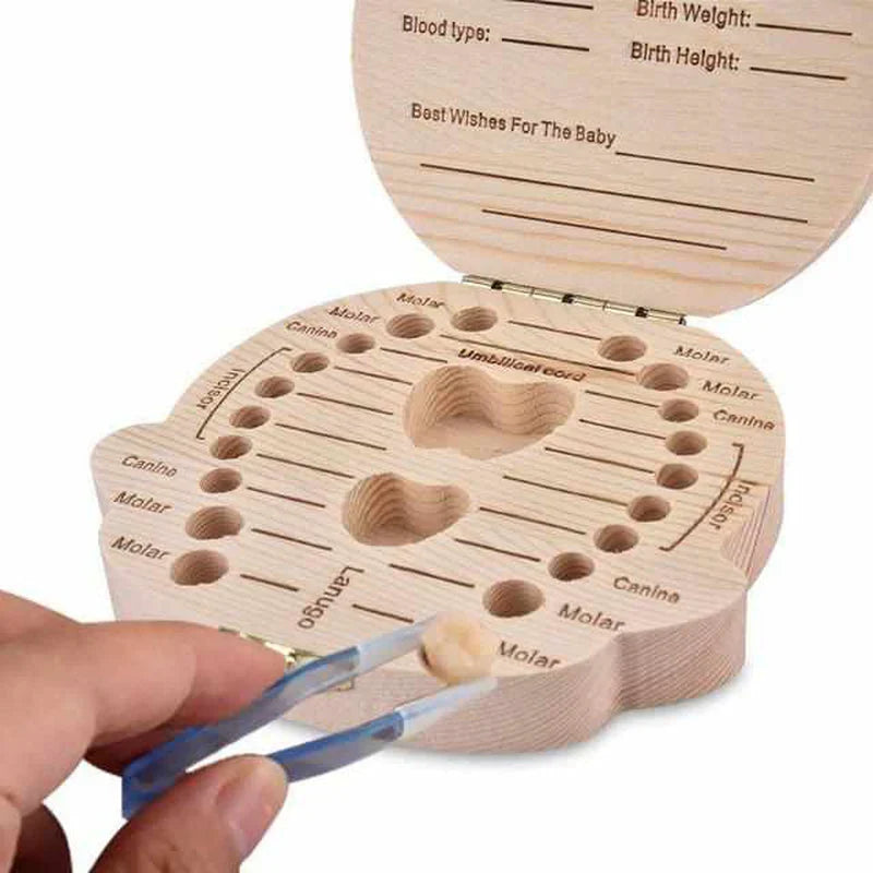 Wooden Tooth Box for Precious Memories - with Space for Milk Teeth and Personal Data