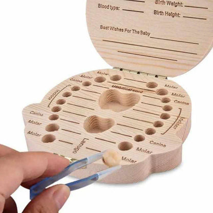 Wooden Tooth Box for Precious Memories - with Space for Milk Teeth and Personal Data