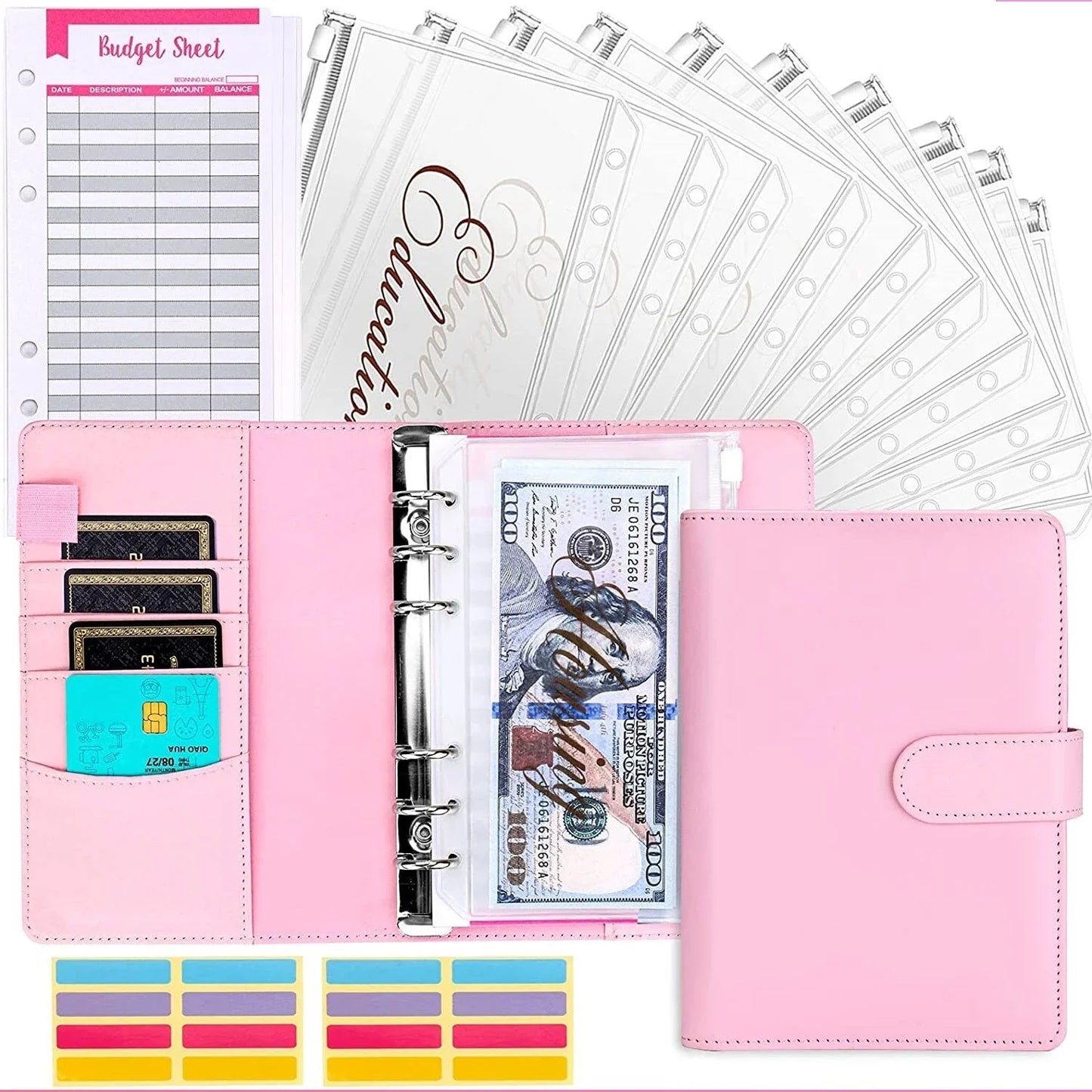 Budget Folder with Cash Envelope System and Credit Card Slots