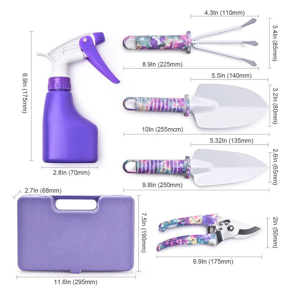 Coloured Garden Tool Set with 10 Pieces - Ergonomic Tools for Gardening