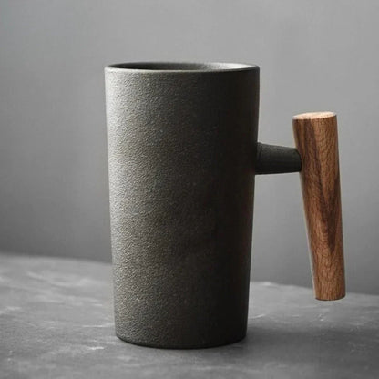 Nordic Design Mug - Minimalist Ceramic Mug With Wooden Handle