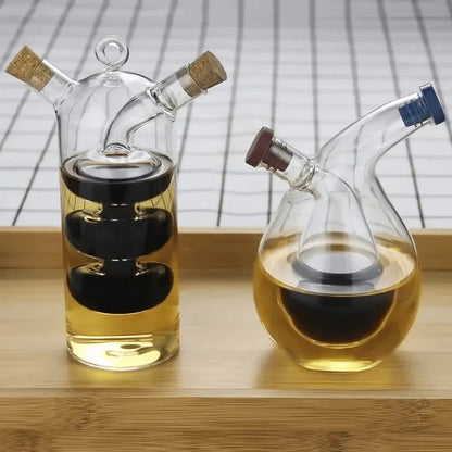 Oil & Vinegar Dispenser - Double Glass Bottle for Stylish Serving & Storage