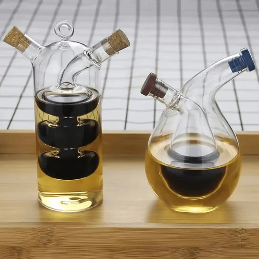 Oil & Vinegar Dispenser - Double Glass Bottle for Stylish Serving & Storage