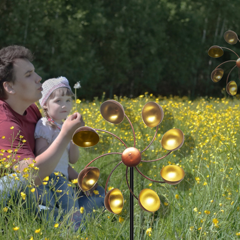 Decorative Garden Windmill with Metal Flowers - Colourful Wind Chime for Outdoor Use