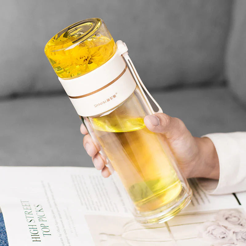 Double - Walled Glass Bottle with Tea Strainer and Infuser