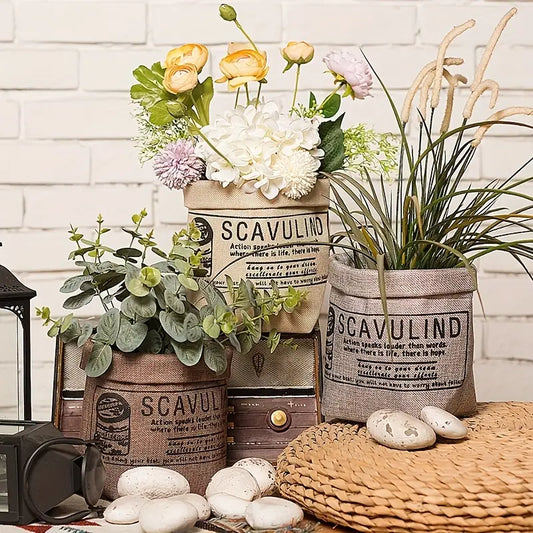 Decorative Fabric Plant Pot with Print - Versatile Storage Pot for Plants and Decorations