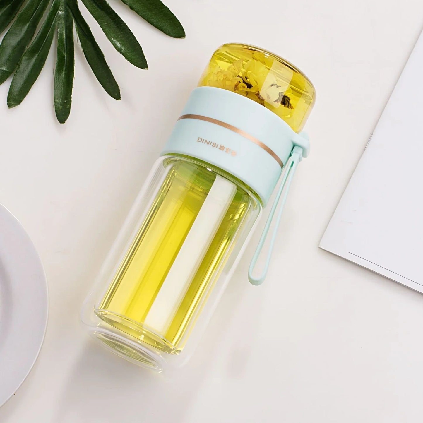 Double - Walled Glass Bottle with Tea Strainer and Infuser