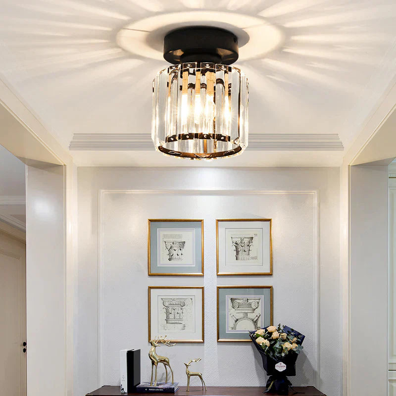 Modern Crystal Ceiling Light with Gold and Black Accents - Stylish Lighting for Your Home
