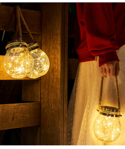 Solar Led Lantern In A Jar - Decorative Garden Lighting With Wire Lights And Carrying Handle
