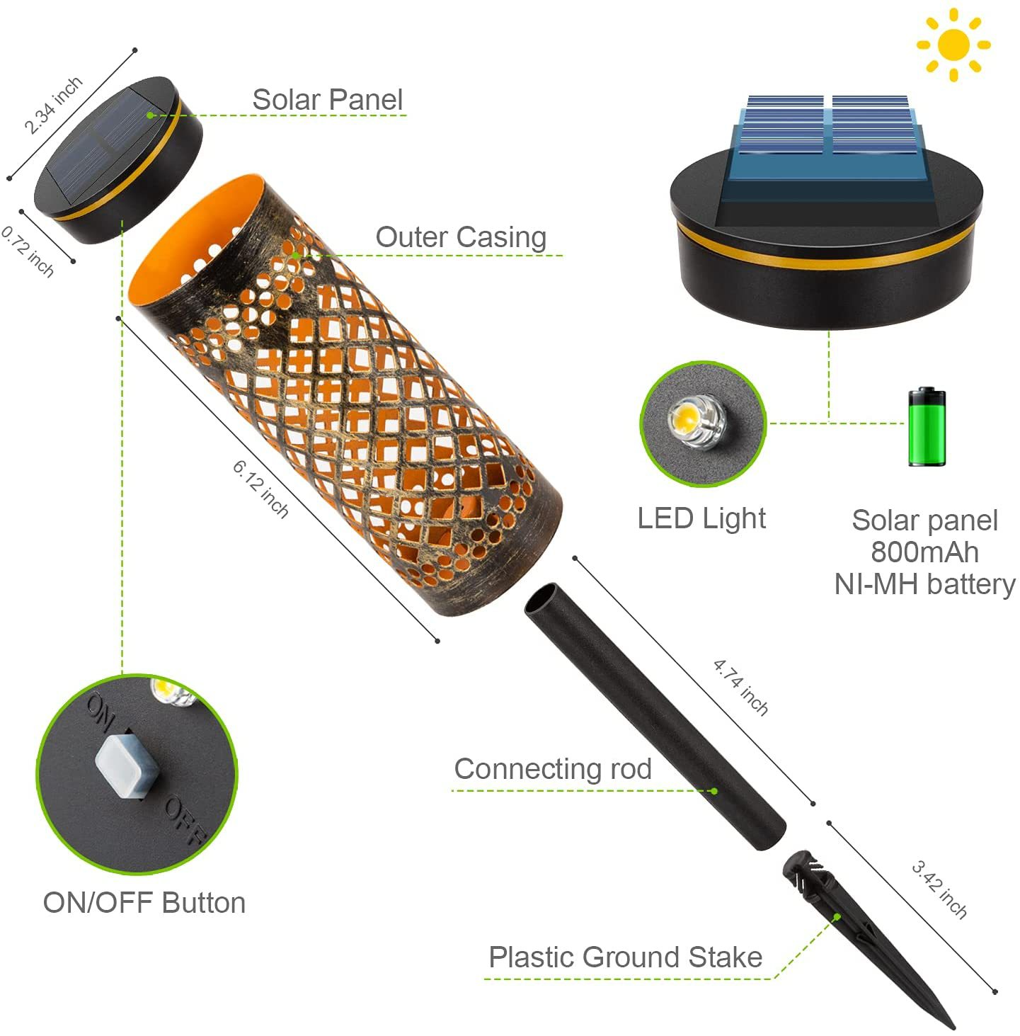 Waterproof Solar Led Garden Light with Projection Pattern - Robust Outdoor Lighting Made of Metal