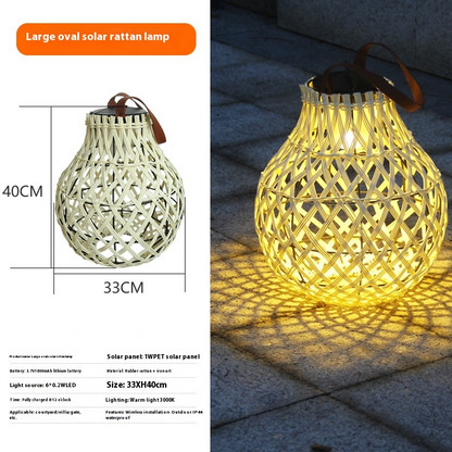Solar Led Rattan Lantern - Large Outdoor Lighting In Oval Design For Garden And Patio