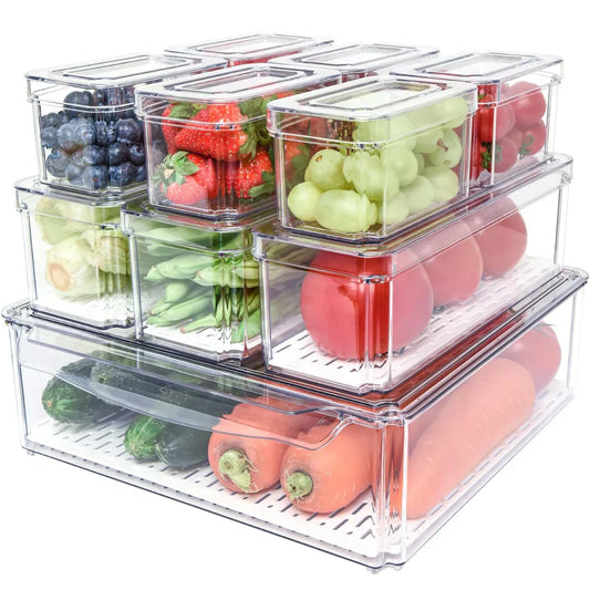 Stackable Refrigerator Organizer Set with 10 Storage Boxes