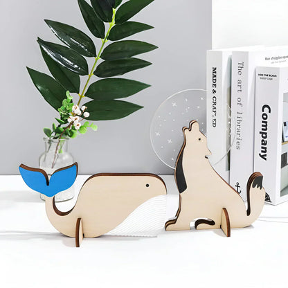 Wooden Animal Figurine Table Lamp
