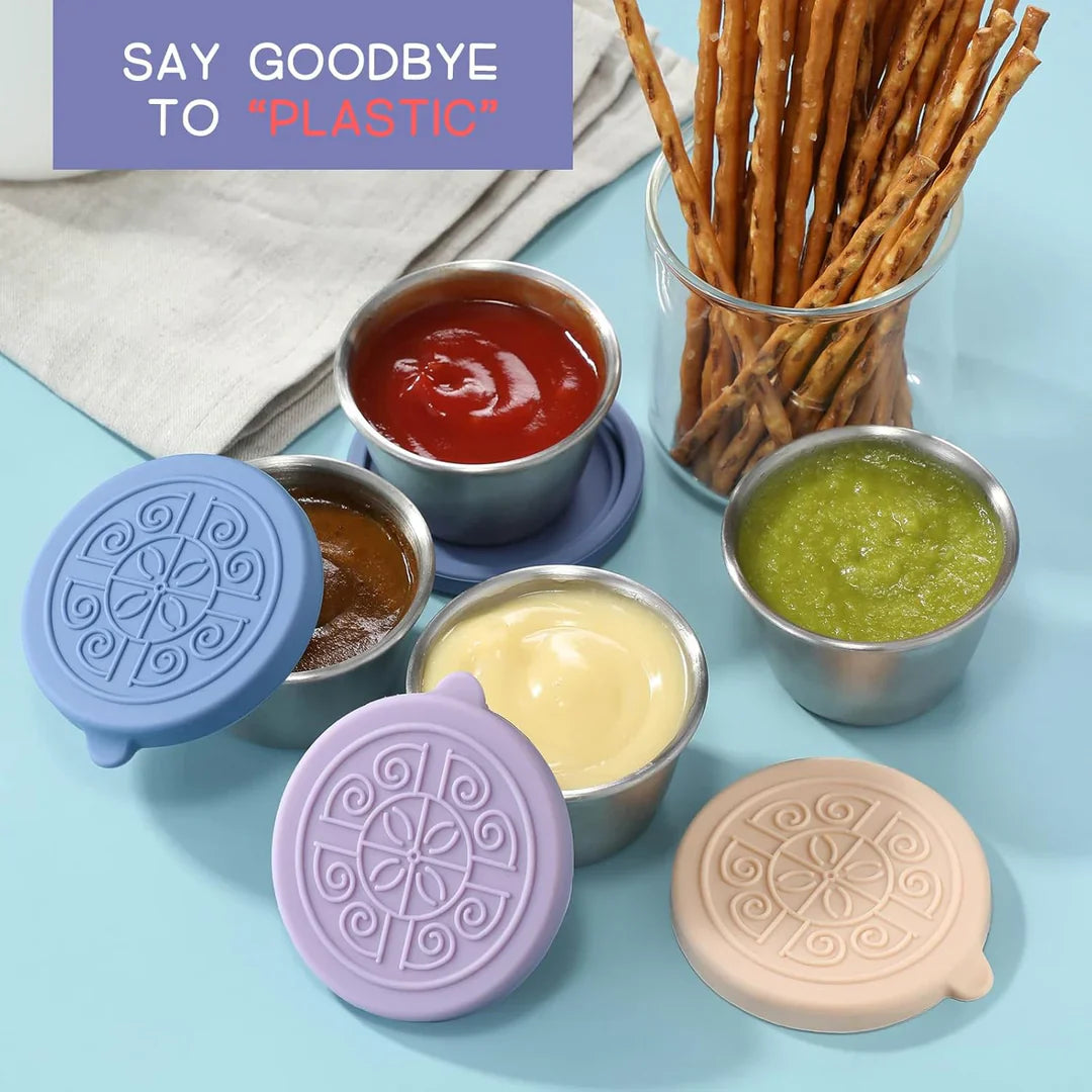 Tightly Sealable Stainless Steel Sauce Containers (Set Of 6)