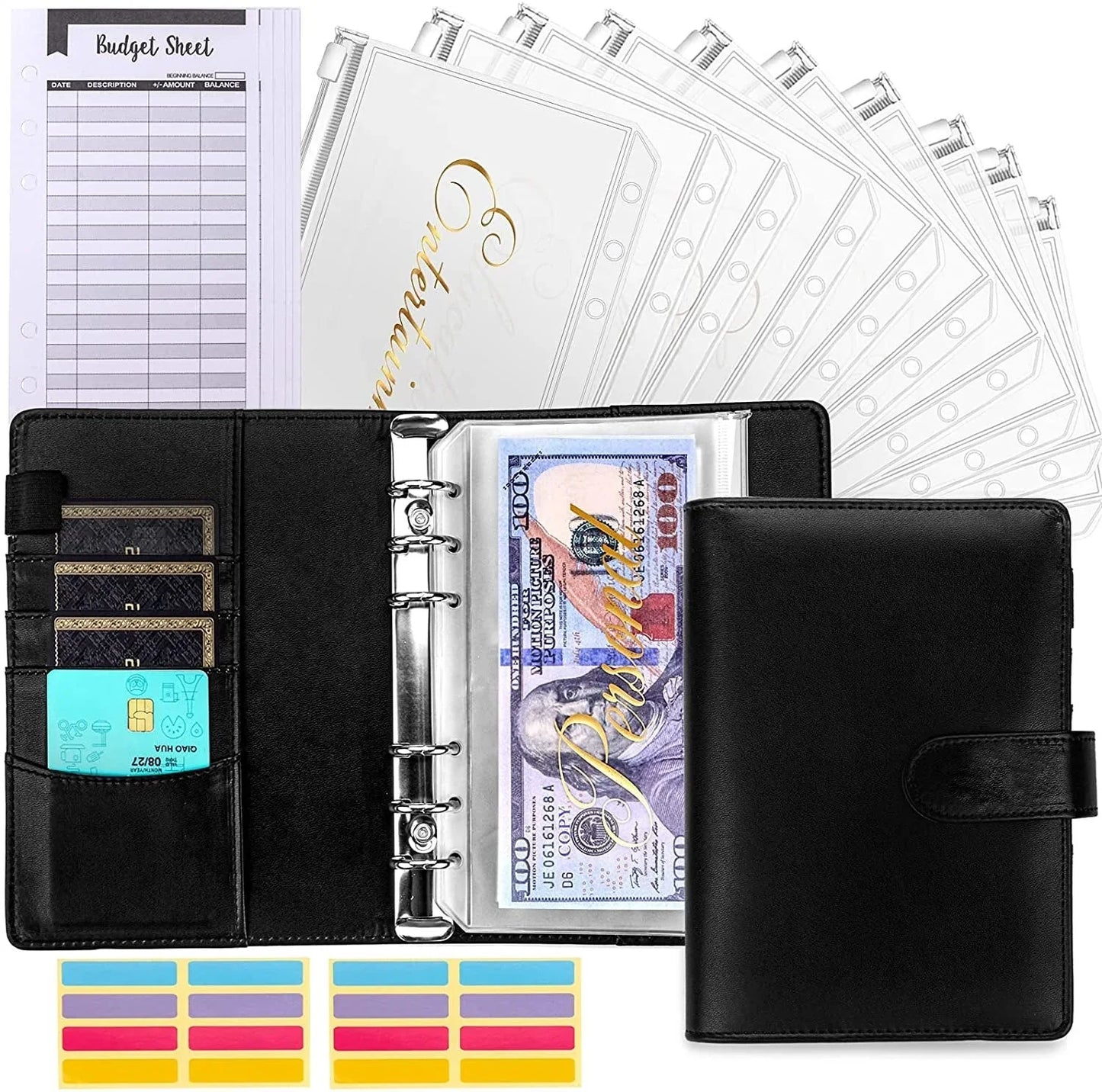 Budget Folder with Cash Envelope System and Credit Card Slots