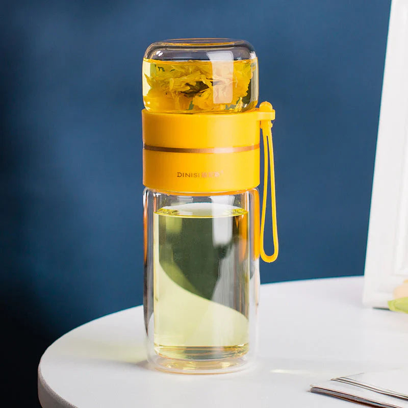 Double - Walled Glass Bottle with Tea Strainer and Infuser