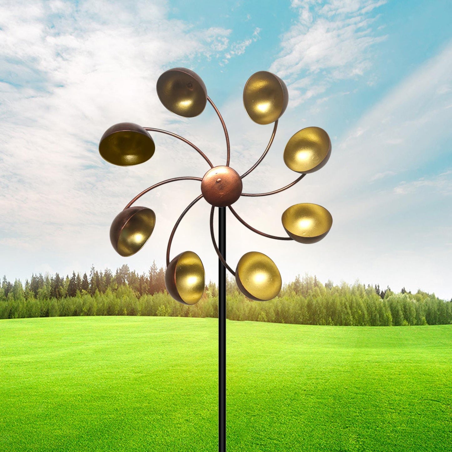 Decorative Garden Windmill with Metal Flowers - Colourful Wind Chime for Outdoor Use