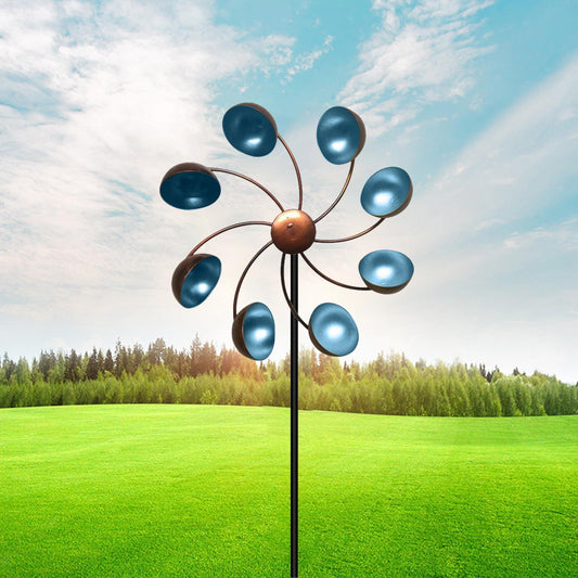 Decorative Garden Windmill with Metal Flowers - Colourful Wind Chime for Outdoor Use
