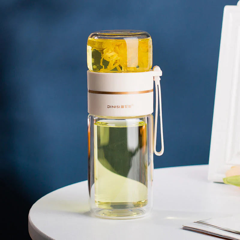 Double - Walled Glass Bottle with Tea Strainer and Infuser