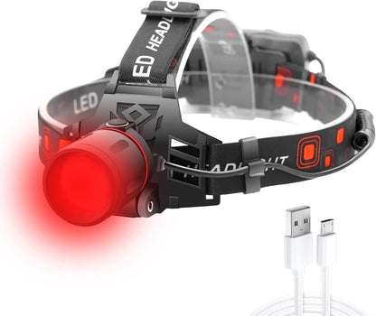 Rechargeable Led Headlamp With White , Red And Green Light - Powerful Headlamp With Usb And Rechargeable Battery