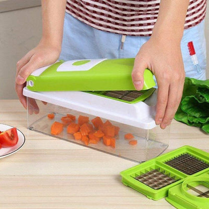 12 - In-1 Multifunctional Vegetable Slicer with Interchangeable Blades and Collection Container
