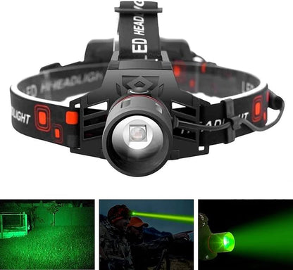 Rechargeable Led Headlamp With White , Red And Green Light - Powerful Headlamp With Usb And Rechargeable Battery