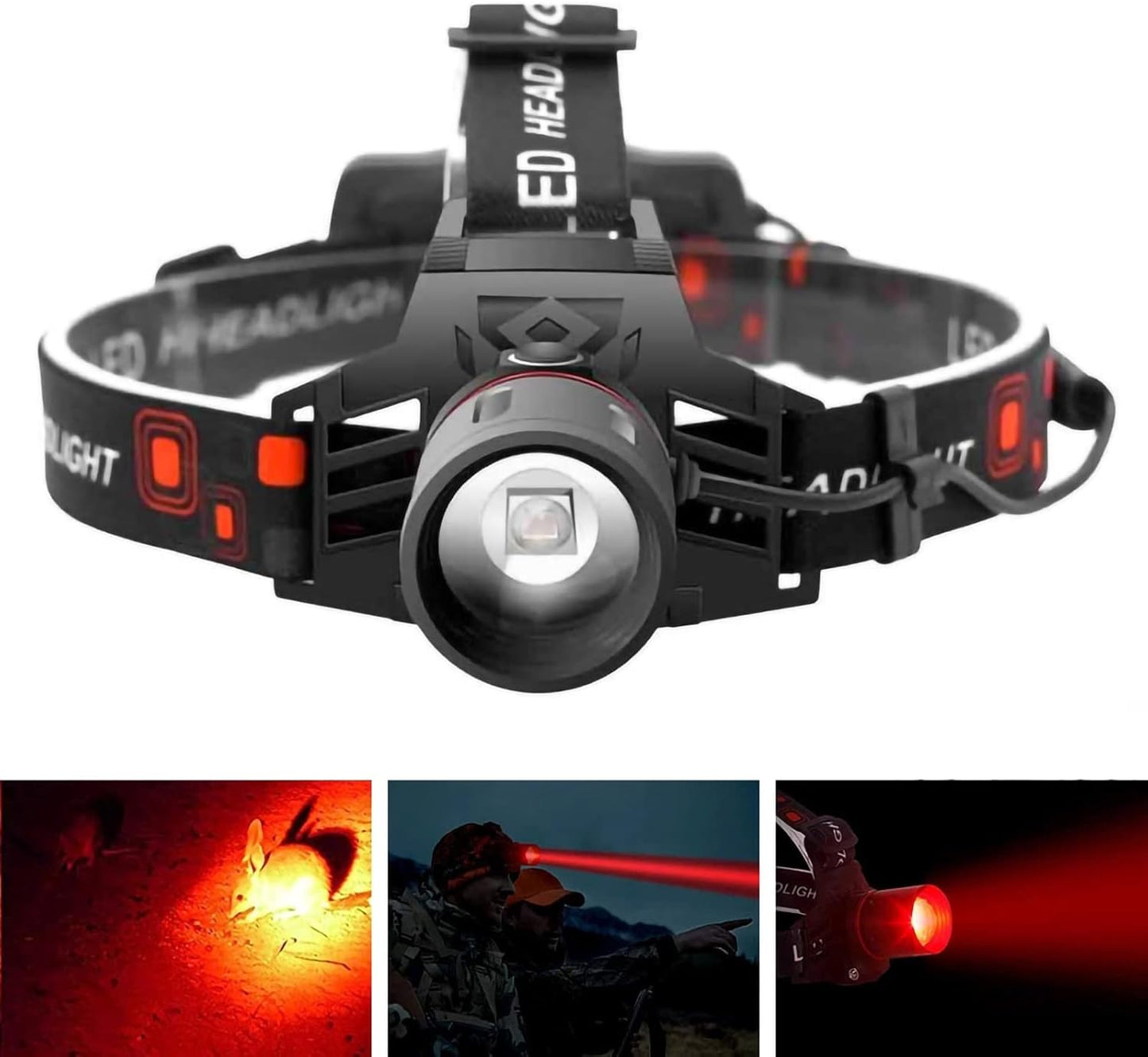Rechargeable Led Headlamp With White , Red And Green Light - Powerful Headlamp With Usb And Rechargeable Battery