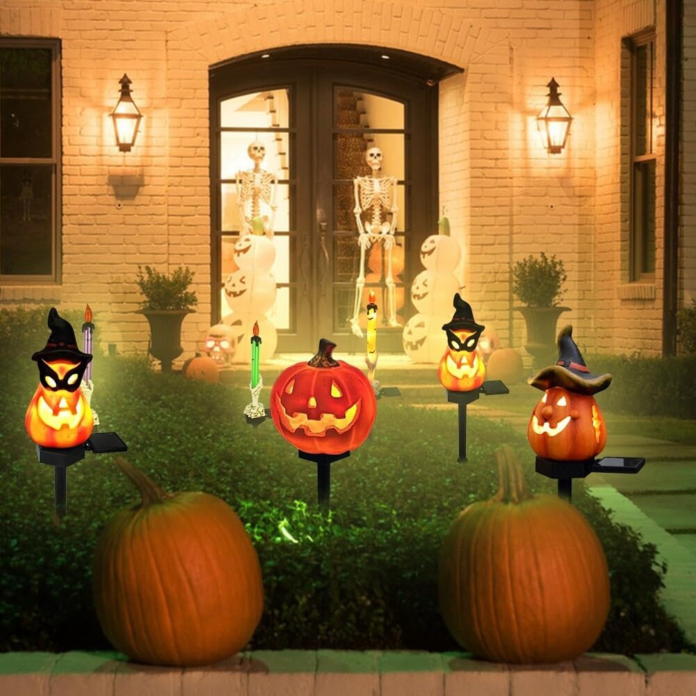 Halloween Solar Lights - Decorative Led Garden Lights With Pumpkin And Witch Motifs
